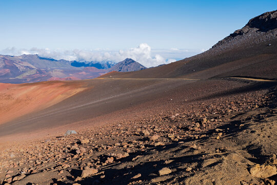 sliding sands trail above valley of haleakala crater at haleakala national park maui hawaii