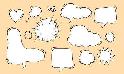 Set of hand drawn sketch Speech bubbles. Vector illustration