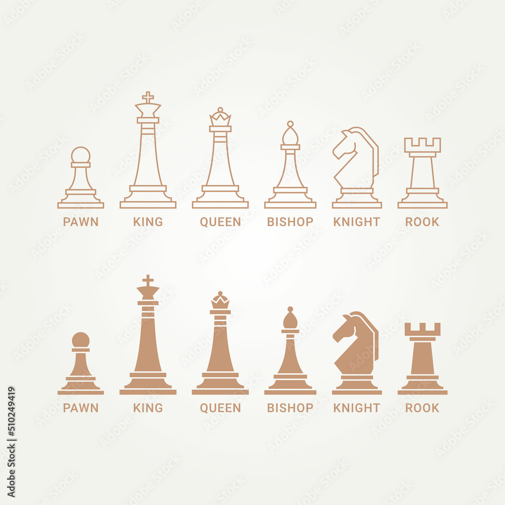 Wall mural minimalist collection of chess piece design element logo template vector illustration design. simple king, queen, rook, bishop, knight, pawn