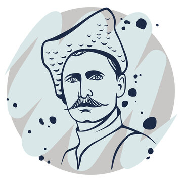 Member of the First World War. Vector portrait of the head of the division of the Red Army Vasily Chapaev. A hand-drawn sketch on June 10, 2022 in Tula.