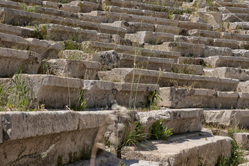 Ancient seats in the Theater of Dionysus on the Acropolis