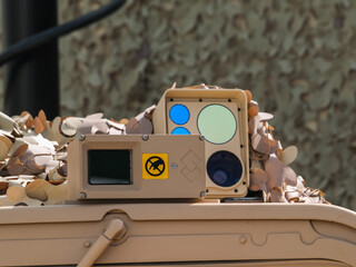Abu Dhabi, UAE - Feb.23. 2011: FLIR(Forward-looking infrared) system mounted on HMMWV(High Mobility...