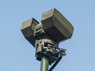 Abu Dhabi, UAE - Feb.23. 2011: FLIR(Forward-looking infrared) system mounted on the vehicle in IDEX 2011 Military Exibition