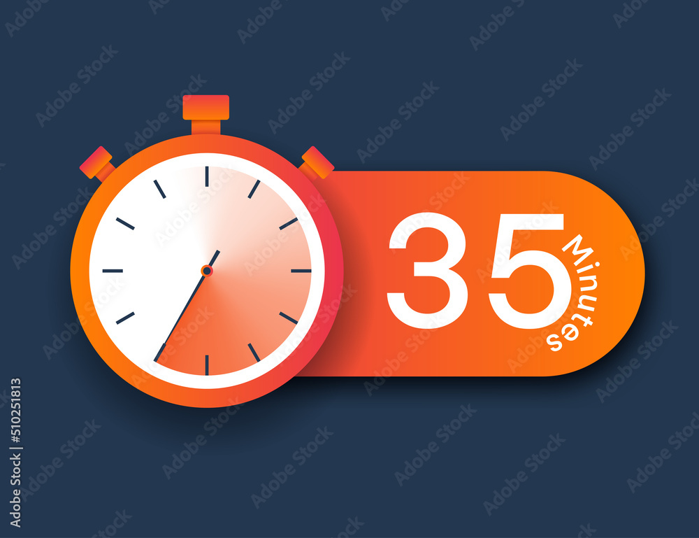 Poster stopwatch icon 35 minutes. time management and setting deadlines. timer and modern applications and 