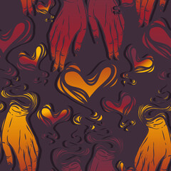 Vector illustration. Hands, write in ink. dark background, handmade, seamless pattern