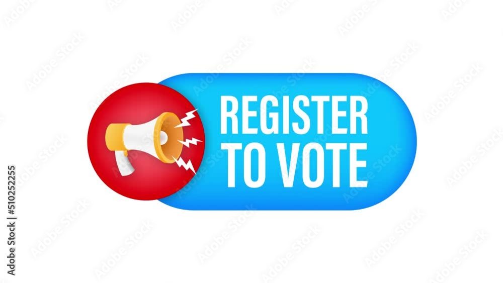 Poster megaphone label with register to vote. megaphone banner. web design. motion graphics . 4k