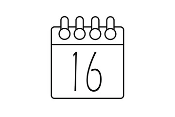 16 day calendar banner. Simple calendar on white background for month day.