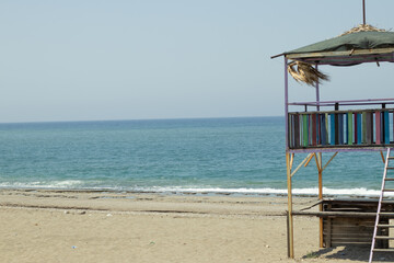 Life saving tower on the beach.Lifeguard post.