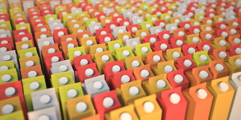 Obraz premium Red, yellow and orange recycled cartons with some beverage, 3D rendering