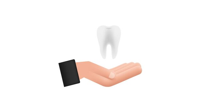 Teeth icon dentist. Healthy Teeth in hands. Human Teeth. Motion graphics 4k