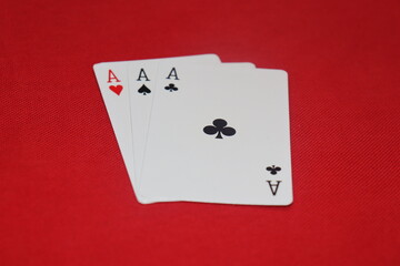Deck of playing cards on green background