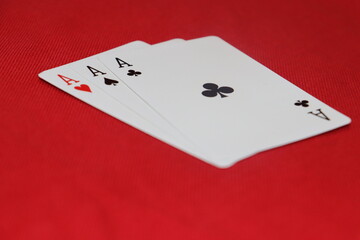 Deck of playing cards on green background