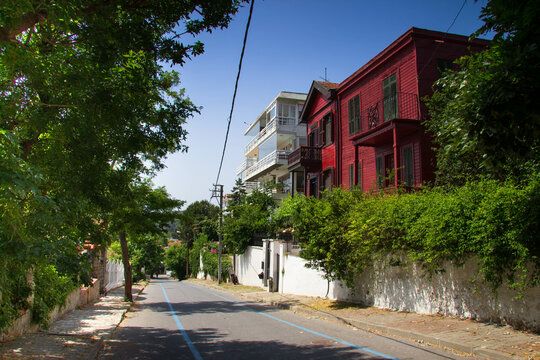 old town street red house burgazada burgaz island