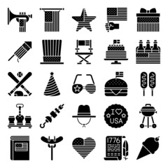 Fourth of July solid icon set 2, Independent day vector