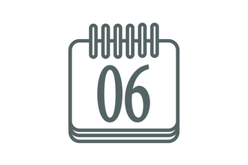 Day 6 calendar icon. Calendar page marking day of month.