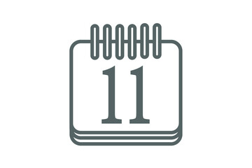 Day 11 calendar icon. Calendar page marking day of month.