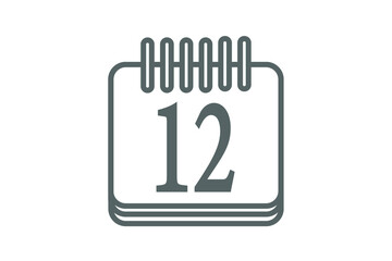 Day 12 calendar icon. Calendar page marking day of month.