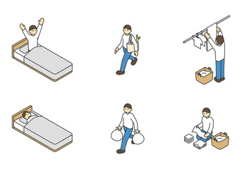 アイソメの家事や生活のイメージイラスト素材