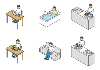 アイソメの家事や生活のイメージイラスト素材