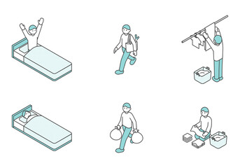 アイソメの家事や生活のイメージイラスト素材