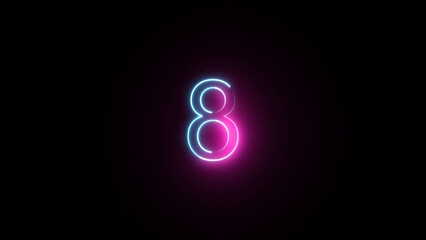 Neon number 8 on black background. Eight.