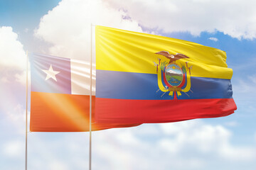 Sunny blue sky and flags of ecuador and chile - obrazy, fototapety, plakaty