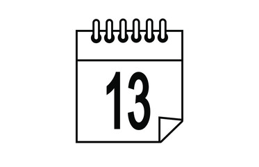 13 day black and white calendar. Simple calendar icon with folded sheet.