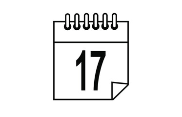 17 day black and white calendar. Simple calendar icon with folded sheet.