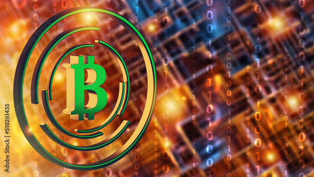 Poster virtual business concept. bitcoin symbol is metaphor for digital business. bitcoin business on inter