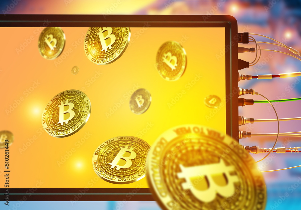 Poster cryptocurrencies. digital screen with coins. using crypto currency for online payments. cryptocurren