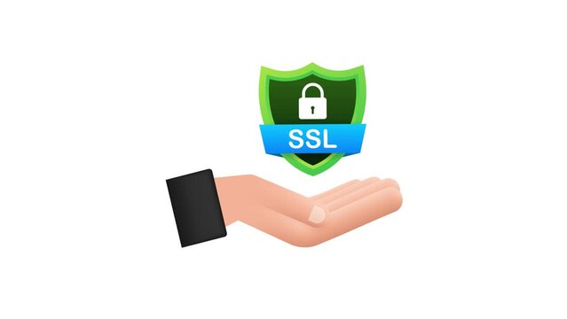 Secure connection icon Motion graphics isolated on white background, flat style secured ssl shield symbols on hands 4k