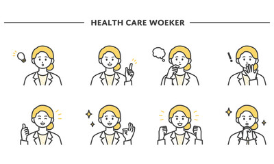 医療従事者の表情とジェスチャーのイラスト素材