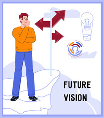 Business vision and opportunities, chances and achievement of goals. Looking to future, making plans and development strategy of growth, flat vector illustration for banner and website.
