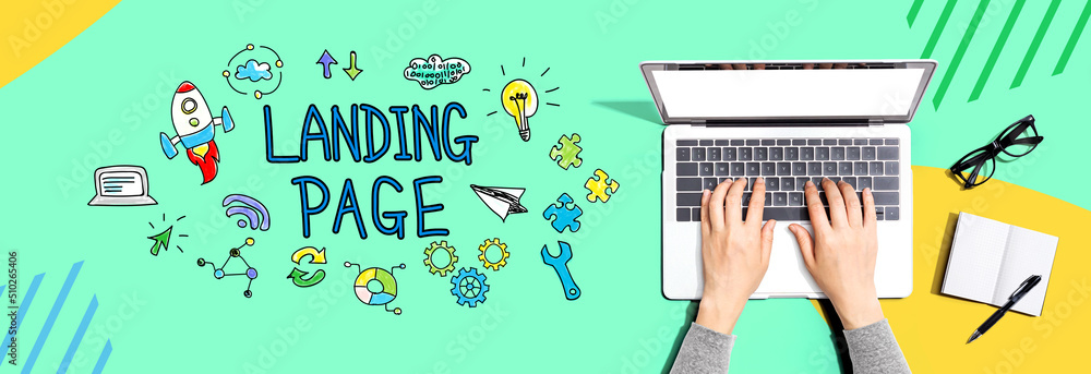 Poster landing page with person using a laptop computer