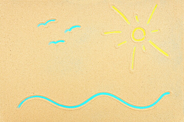 Fototapeta na wymiar Children's sand drawing of the beach