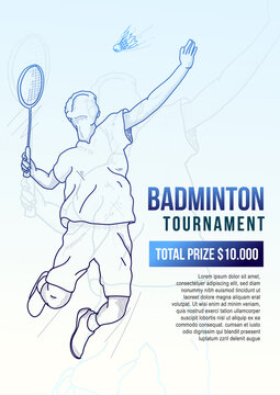 badminton tournament poster hand drawn rough vector illustration.