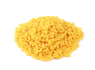 Heap of raw macaroni pasta isolated on white background with clipping path	