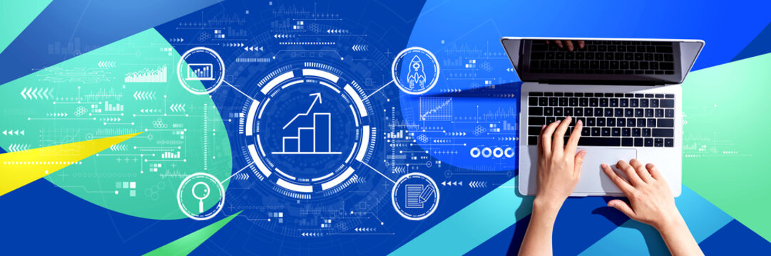 Business growth analysis with person using a laptop computer - Powered by Adobe