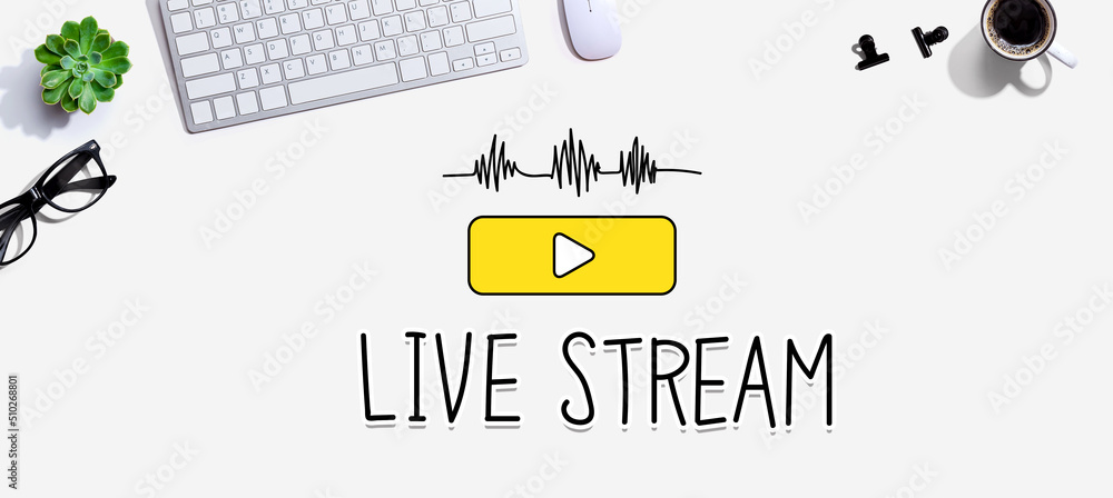 Poster live stream with a computer keyboard and a mouse