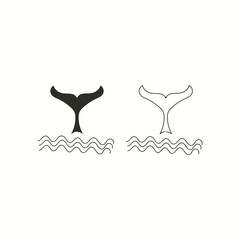 whale tail and waves icon vector
