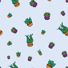 Vector white background plant in pot, succulents seamless pattern. Seamless pattern background