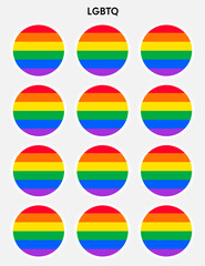 Set of pride flags in the shape of a circle. Circle shaped sticker icon and LEBT symbols.