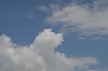 Large puffy white clouds on clear blue sky	