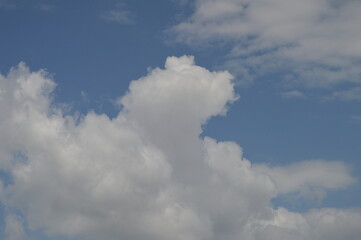 Large puffy white clouds on clear blue sky