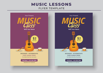 Music Lessons Flyer Template, Piano Lessons Poster, Music Class Poster, Guitar Lessons Poster