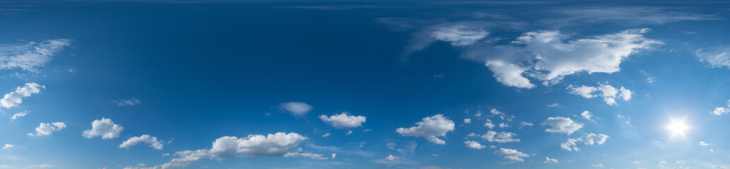 blue sky hdri 360 panorama with white beautiful clouds. Seamless panorama with zenith for use in 3d...