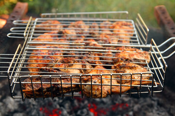 cooking barbecue on grill close-up