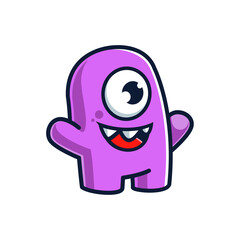Cute cartoon monster. Illustration of funny monster creature. Halloween mascot design character
