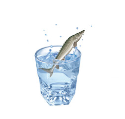 esturgeon , poisson, évasion, eau, en verre, boire, clapoter, glace, isolé, liquide, abattre, blanc, froid, bleu, éclaboussure, bouillonner, transparent, clair, cool, frais, humide, propre, rafraîchis