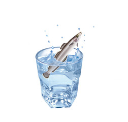 lingue , poisson, évasion, eau, en verre, boire, clapoter, glace, isolé, liquide, abattre, blanc, froid, bleu, éclaboussure, bouillonner, transparent, clair, cool, frais, humide, propre, rafraîchissem